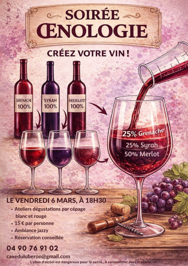 Soirée oenologie, cave du Luberon à Coustelett