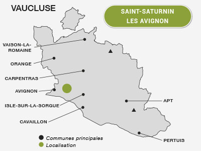 Localisation de Saint-Saturnin les Avignon dans le Vaucluse vignoble et terroir